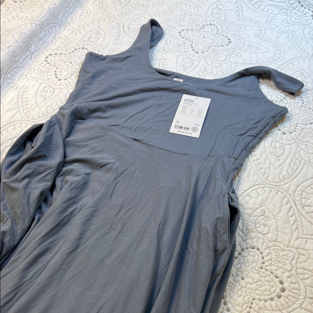 Athleta Santorini Midi Slate Blue Lined Sleeveless Dress -NWT Women’s Large - Picture 4 of 9
